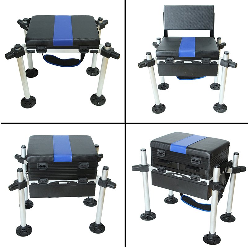 Selco Fishing Seat Box Double Storage Aluminum Alloy Fishing Seat Box With Telescopic Legs Match Fishing Seat Boxes