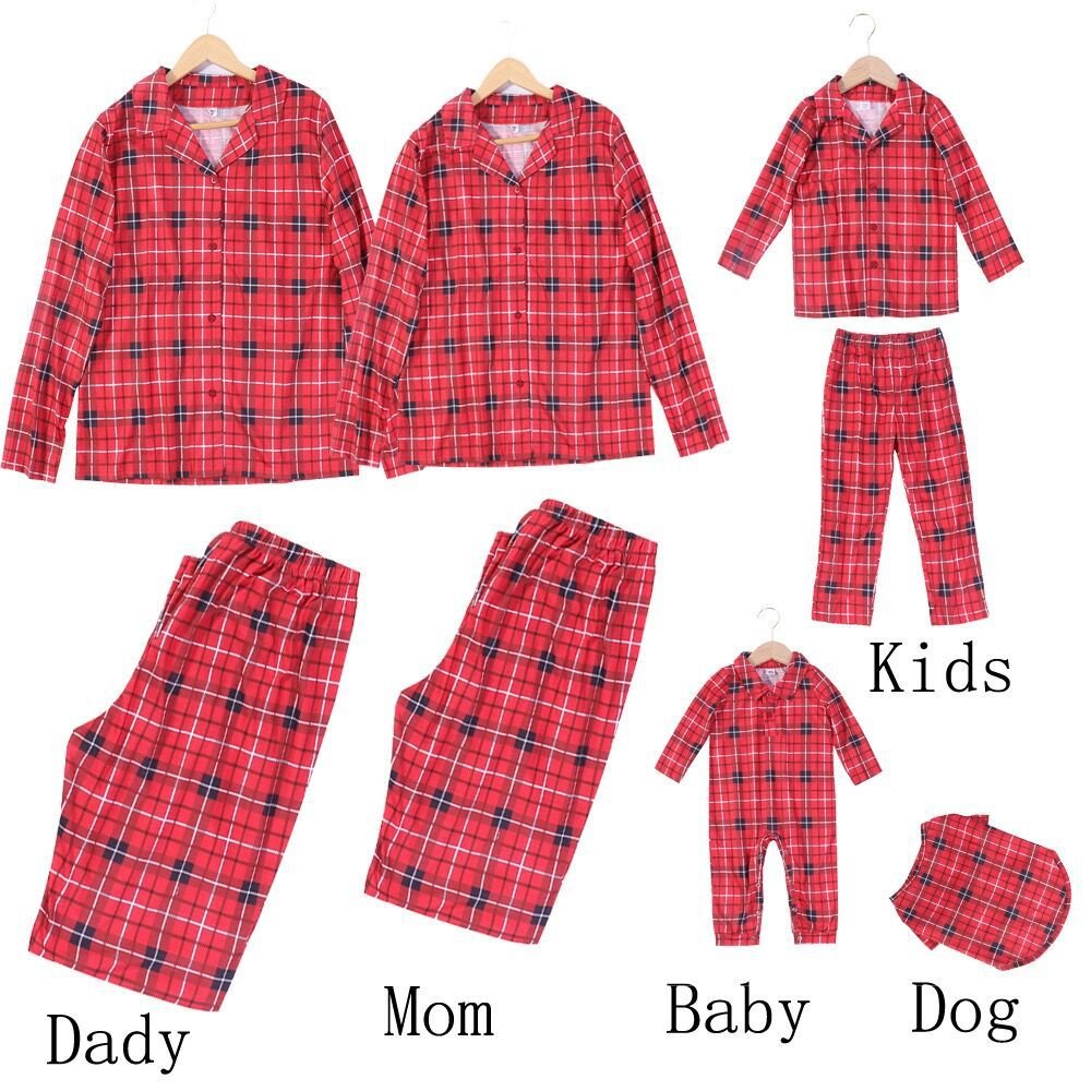 Hot Sale lovely botton down printing pajamas sets matching women family christmas pajamas set