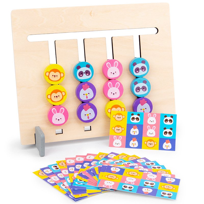 Double-Sided Color Matching Count Puzzle Board Games Wooden Animal Logic Montessori Early Educational Toys For Kids Boys Girls