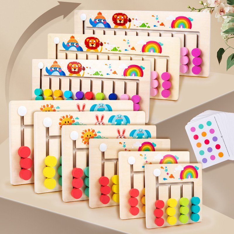 Double-Sided Color Matching Count Puzzle Board Games Wooden Animal Logic Montessori Early Educational Toys For Kids Boys Girls