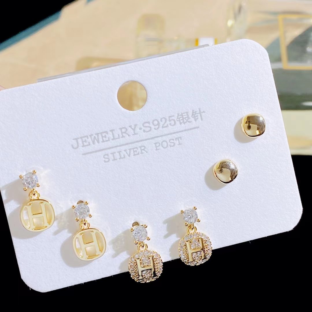 HC High Quality Luxury 925 Silver Needle simple love Letter H Earring set small fresh all-match fashion Earring Jewelry For Girl