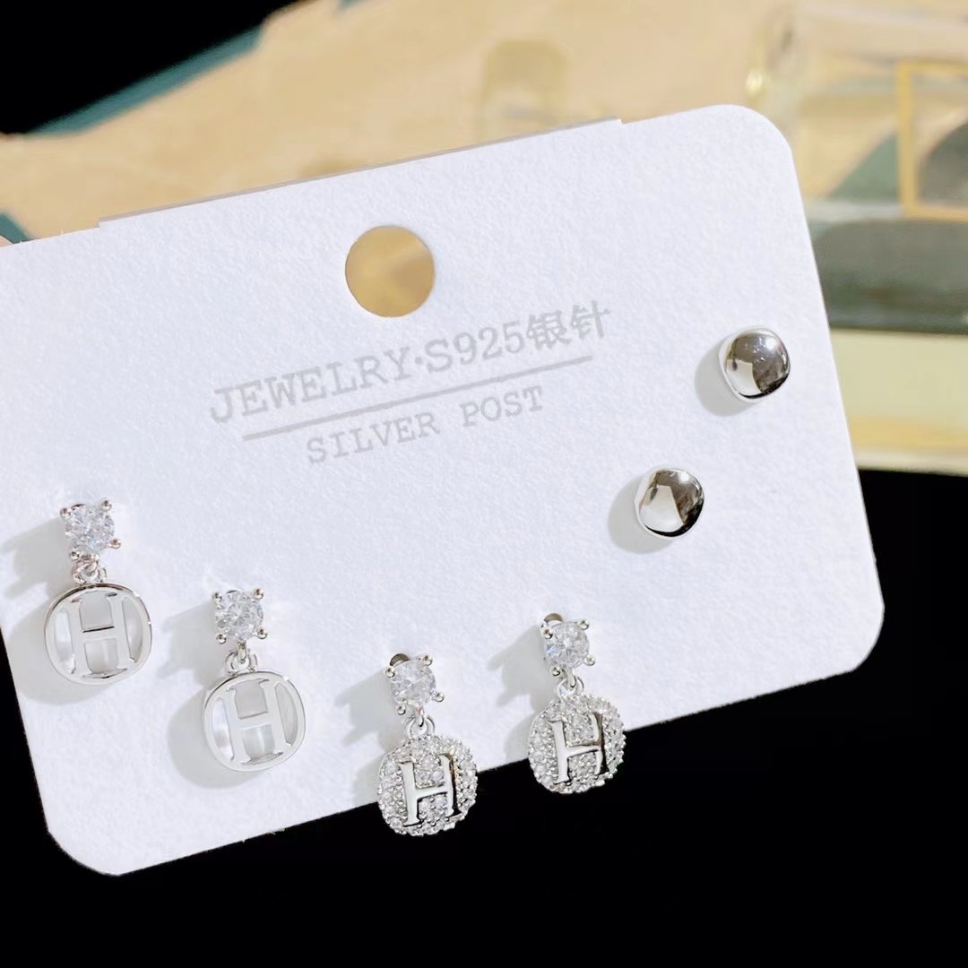 HC High Quality Luxury 925 Silver Needle simple love Letter H Earring set small fresh all-match fashion Earring Jewelry For Girl