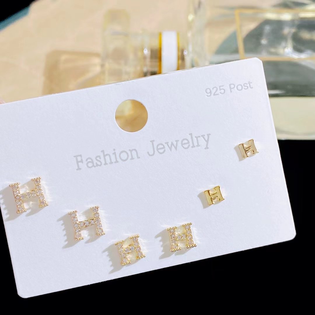HC High Quality Luxury 925 Silver Needle simple love Letter H Earring set small fresh all-match fashion Earring Jewelry For Girl
