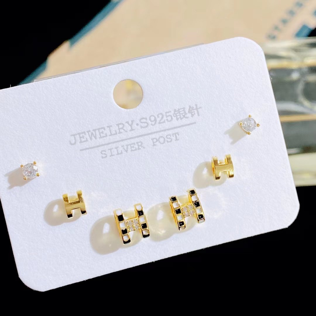 HC High Quality Luxury 925 Silver Needle simple love Letter H Earring set small fresh all-match fashion Earring Jewelry For Girl