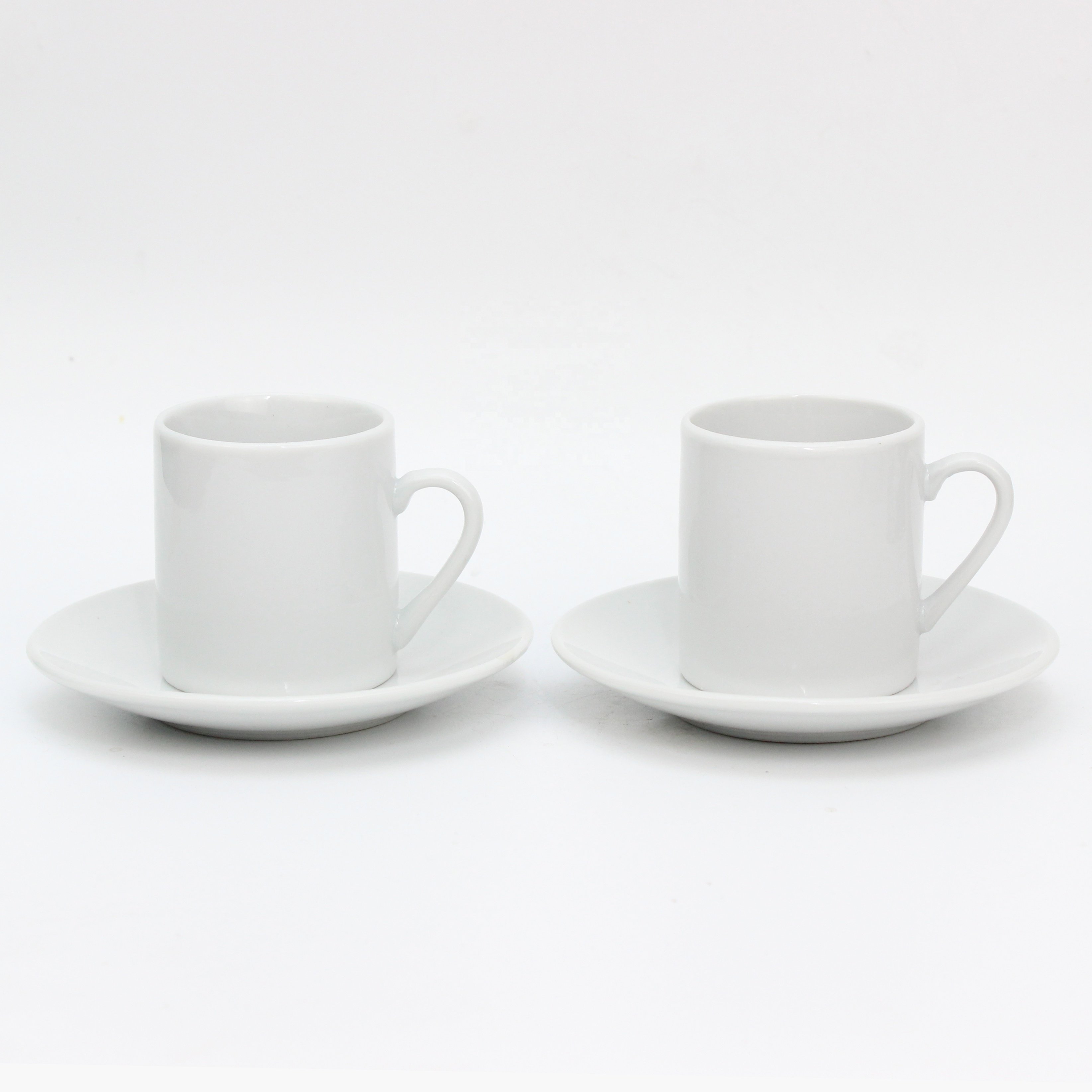 Premium White Porcelain Espresso Cups Set 2 Matching Saucers 4-Piece Gift Boxed Italian Caffe Mugs Modern 100ml Safe Drinkware