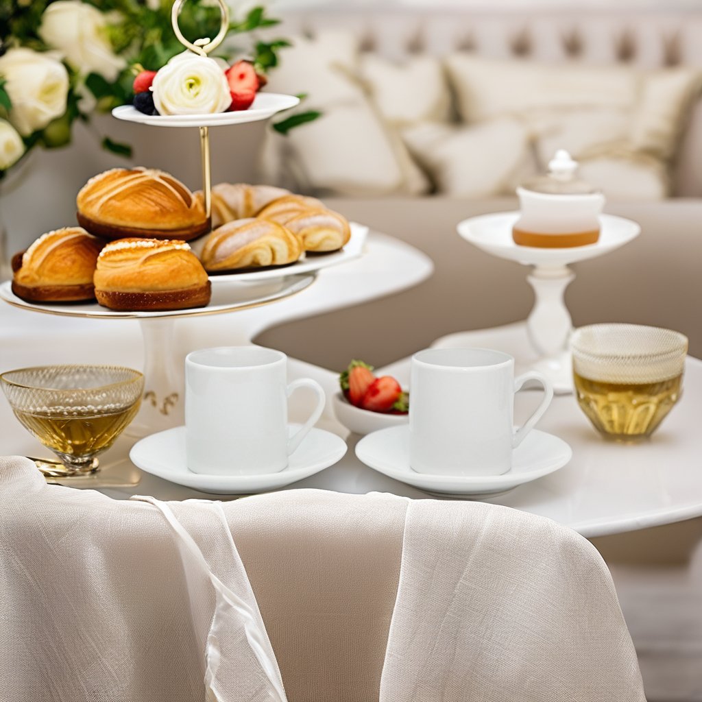 Premium White Porcelain Espresso Cups Set 2 Matching Saucers 4-Piece Gift Boxed Italian Caffe Mugs Modern 100ml Safe Drinkware