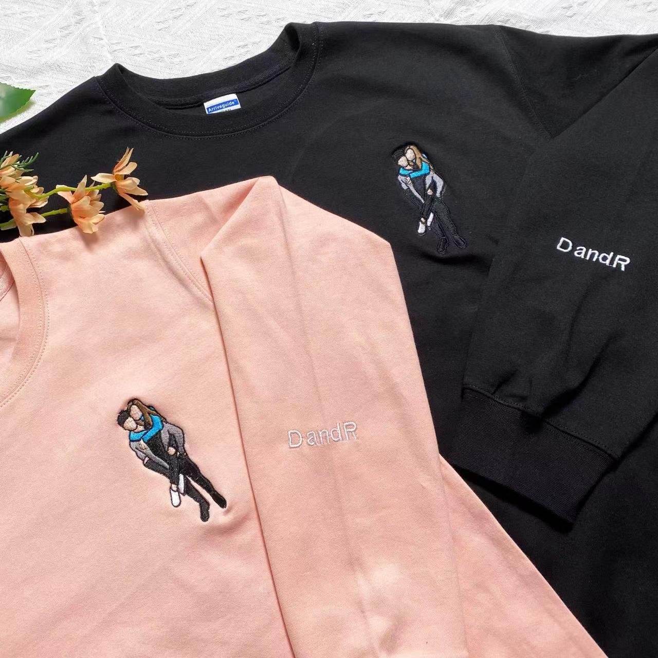 Unisex Custom Hoodie with Portrait from Photo Couple Matching Embroidery Sweatshirt Valentine's Day Gift