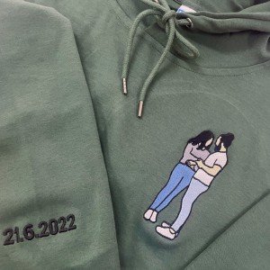 Unisex Custom Hoodie with Portrait from Photo Couple Matching Embroidery Sweatshirt Valentine's Day Gift