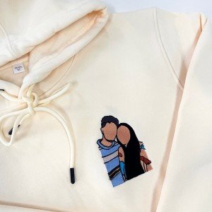 Unisex Custom Hoodie with Portrait from Photo Couple Matching Embroidery Sweatshirt Valentine's Day Gift