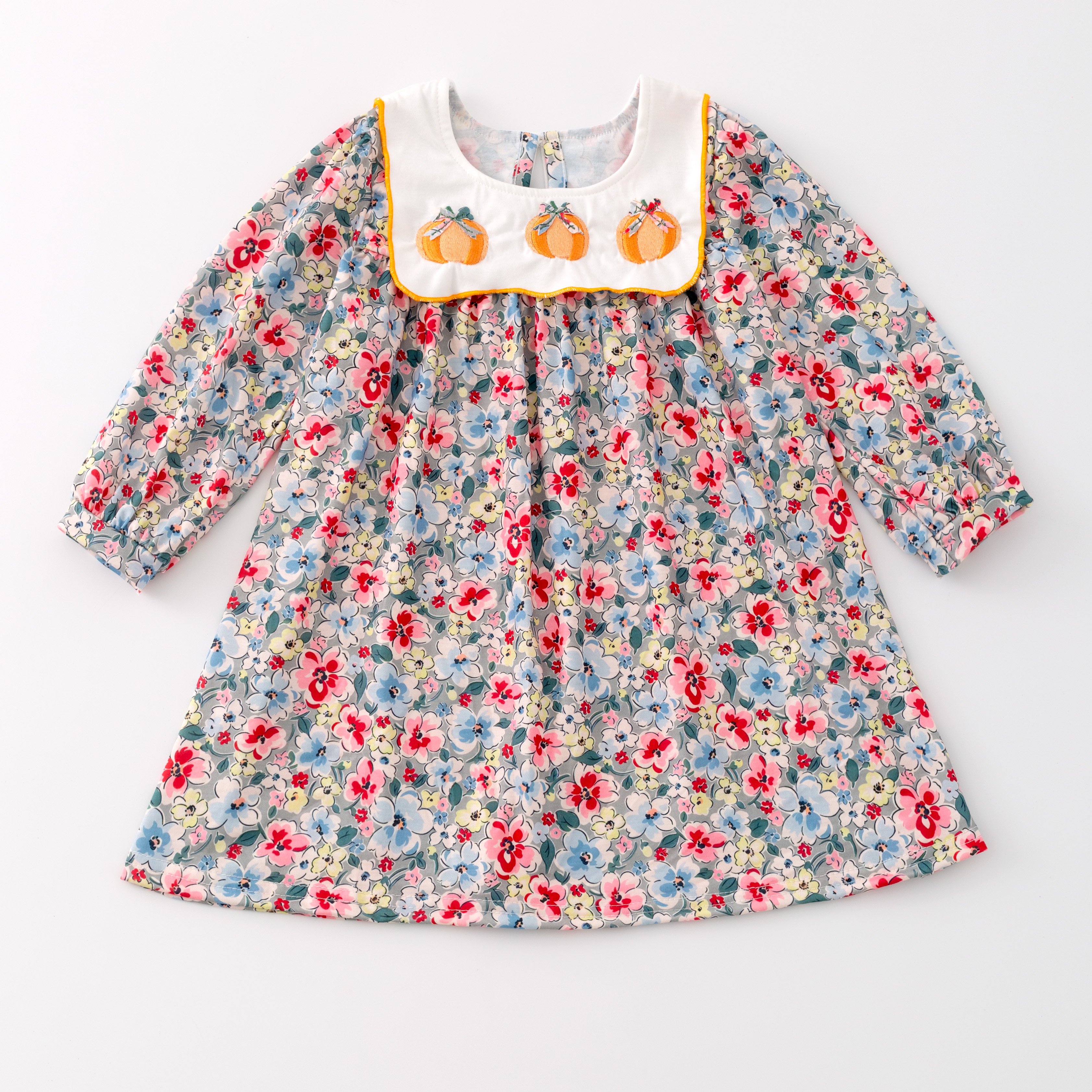 Baby Kids Toddler Smocked Clothing Girls Sibling Matching Fall Halloween Floral Print Pumpkin Embroidery Dress Outfit Romper