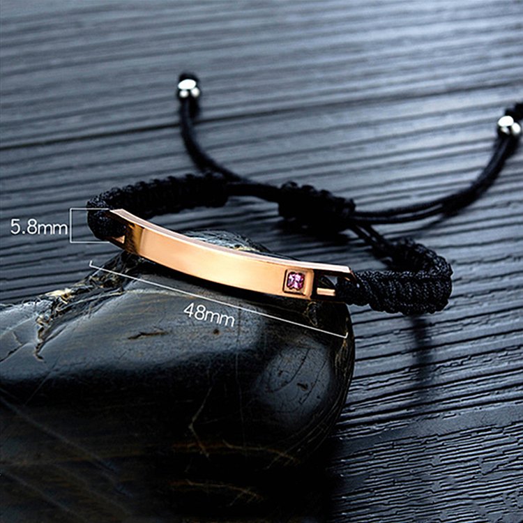 PVD Gold Plated Stainless Steel Jewelry Matching Adjustable Braided Rope Custom Engraving Blank Bar Bracelets For Couple Love