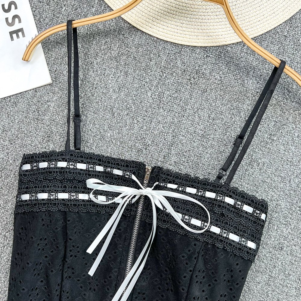 Fashion Spaghetti Strap Slim Girl Tube Vest Butterfly Drawstring Corset Camisoles Casual Sleeveless Knitted Crop Top