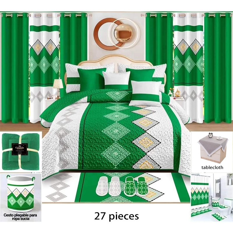 customized 27 pieces bedspread sheet set with matching curtains and bathroom sets king size quilted coverlets in stock