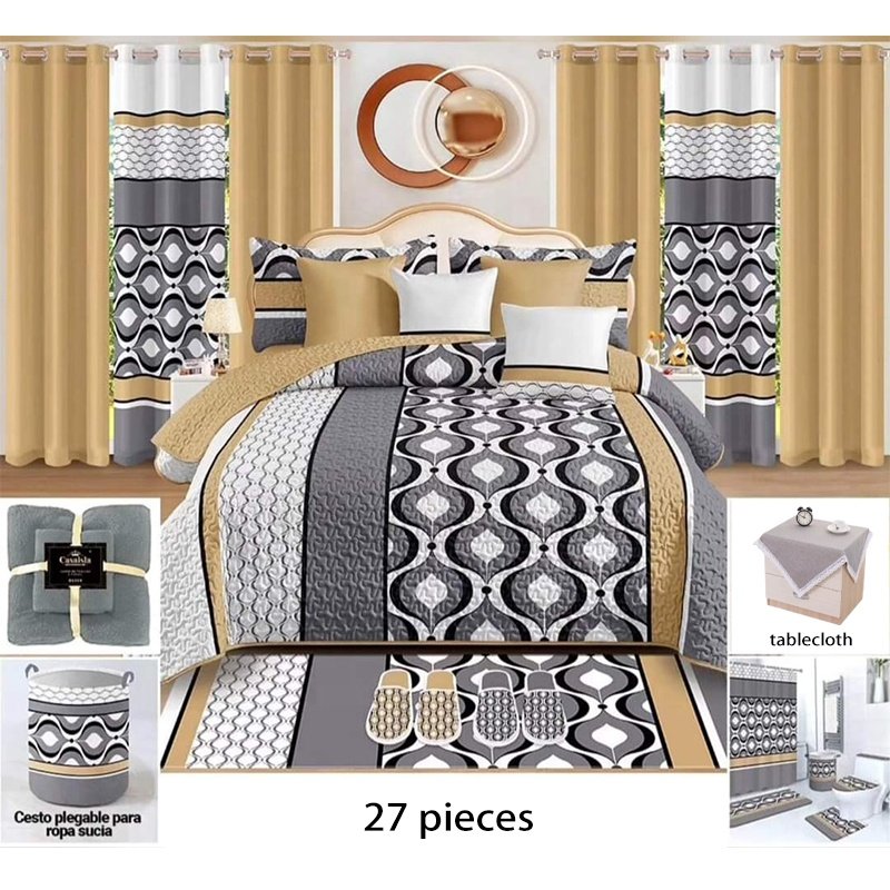 customized 27 pieces bedspread sheet set with matching curtains and bathroom sets king size quilted coverlets in stock