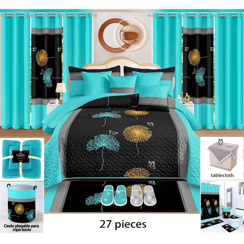 customized 27 pieces bedspread sheet set with matching curtains and bathroom sets king size quilted coverlets in stock