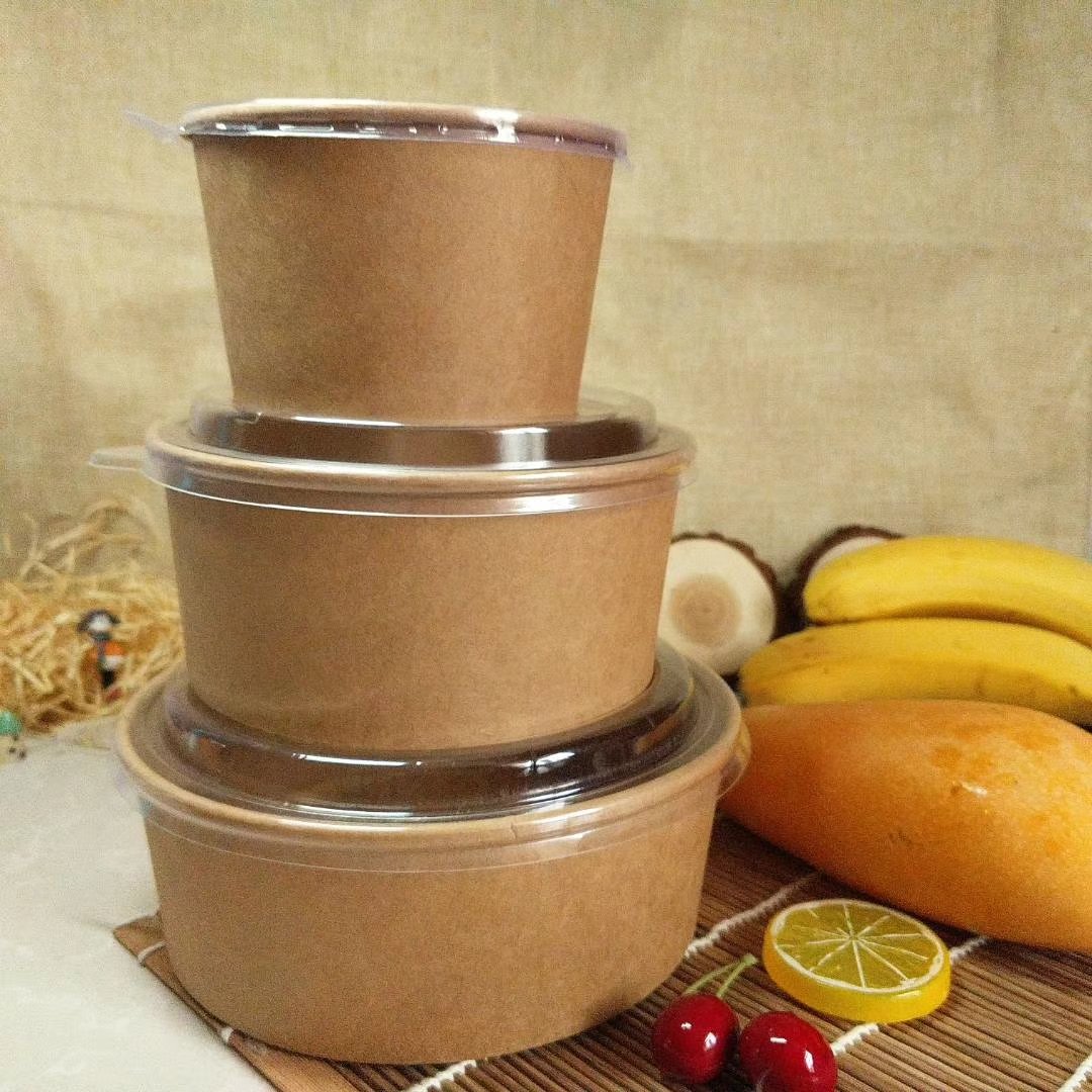 Get!!! Custom Printed Take Away bamboo paper raw materials salad bowl with cover