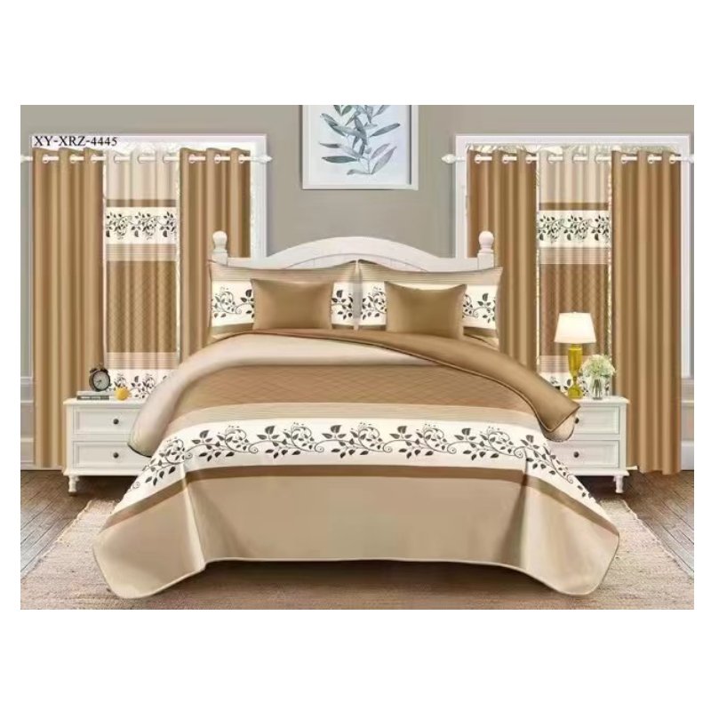 African Style Custom khaki king 6PCS Polyester wedding Curtain bedding Set