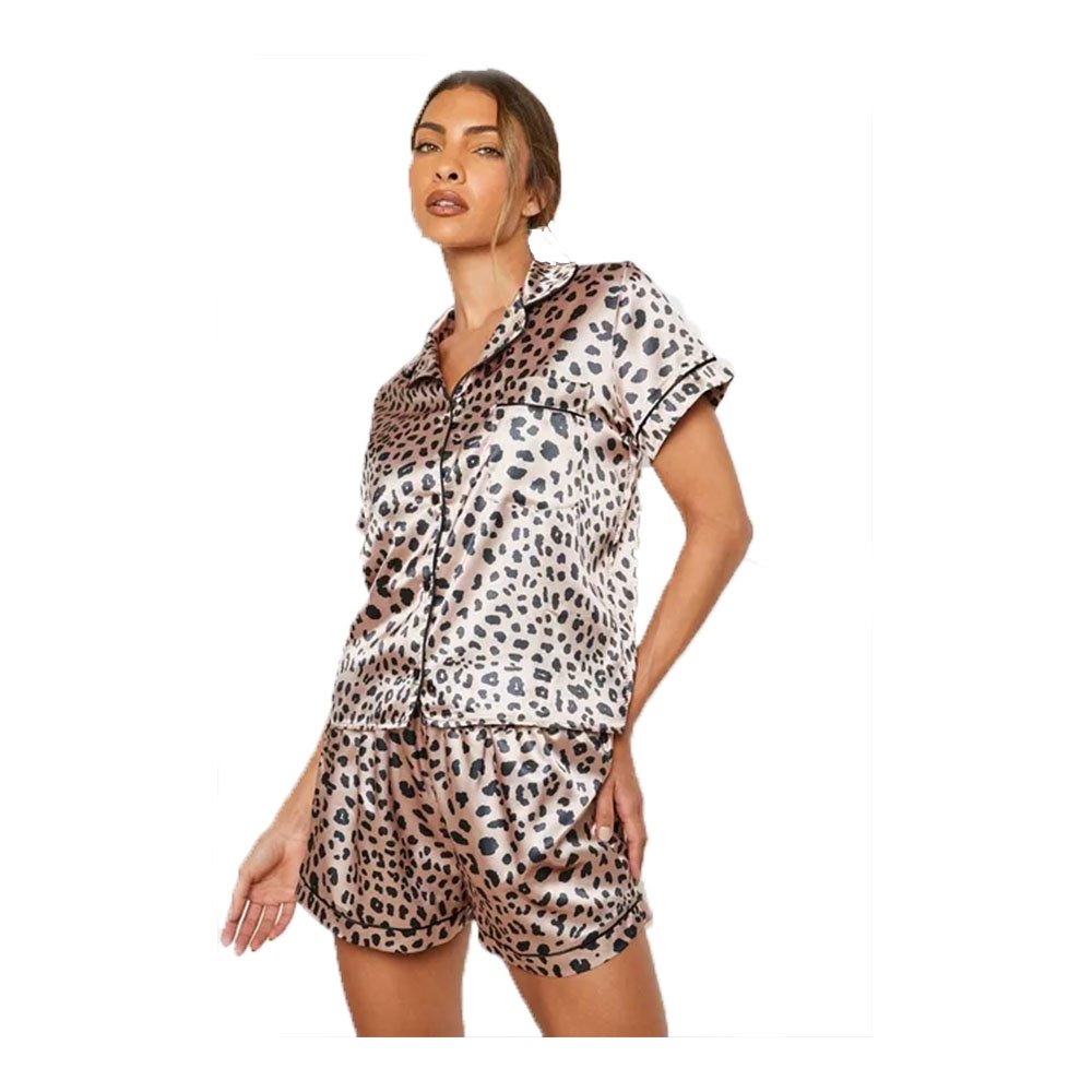 KY LEOPARD PRINT SATIN PYJAMA SHORT Ladies Nightwear Pajama Set Matching Pajamas for Women Set Luxury