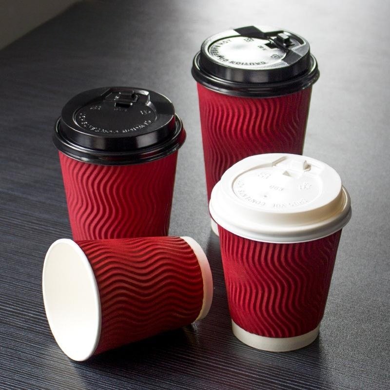 Customized 8oz/12oz/16oz Three-layer Disposable Recyclable Coffee Paper Cup with Lid