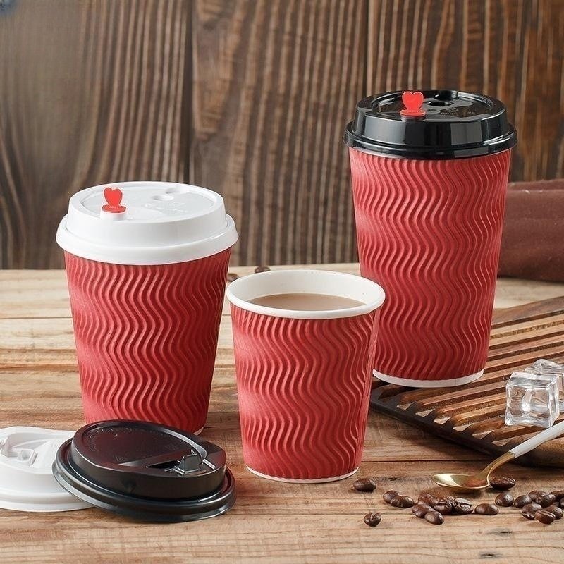Customized 8oz/12oz/16oz Three-layer Disposable Recyclable Coffee Paper Cup with Lid