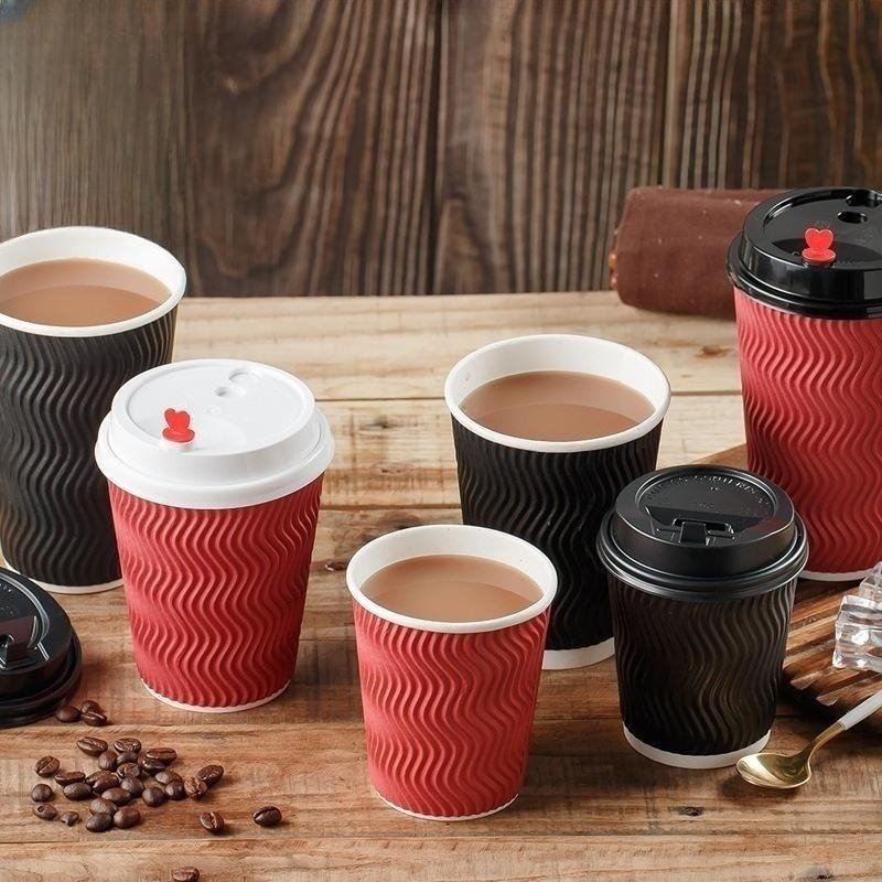 Customized 8oz/12oz/16oz Three-layer Disposable Recyclable Coffee Paper Cup with Lid