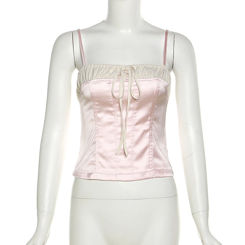 Summer fashion sexy women new sling off-shoulder slim fit midriff-baring color matching backless sleeveless woman vest