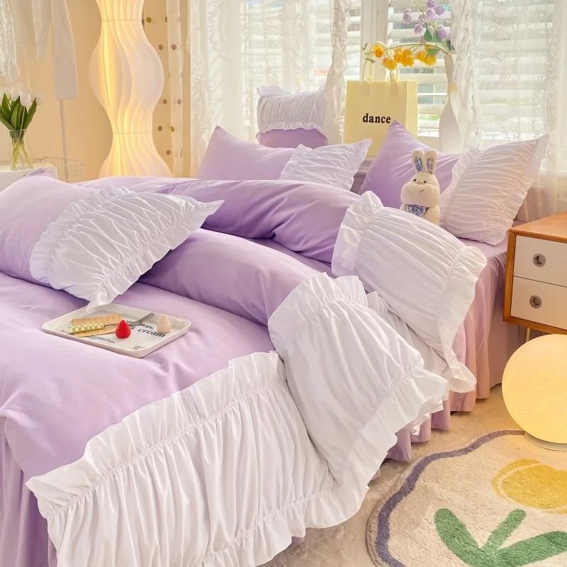 Pure Linen Quality Flax Home Linen Bed Sheet Beautiful Silk Satin Polyester Hotel Bedding Set For Girls