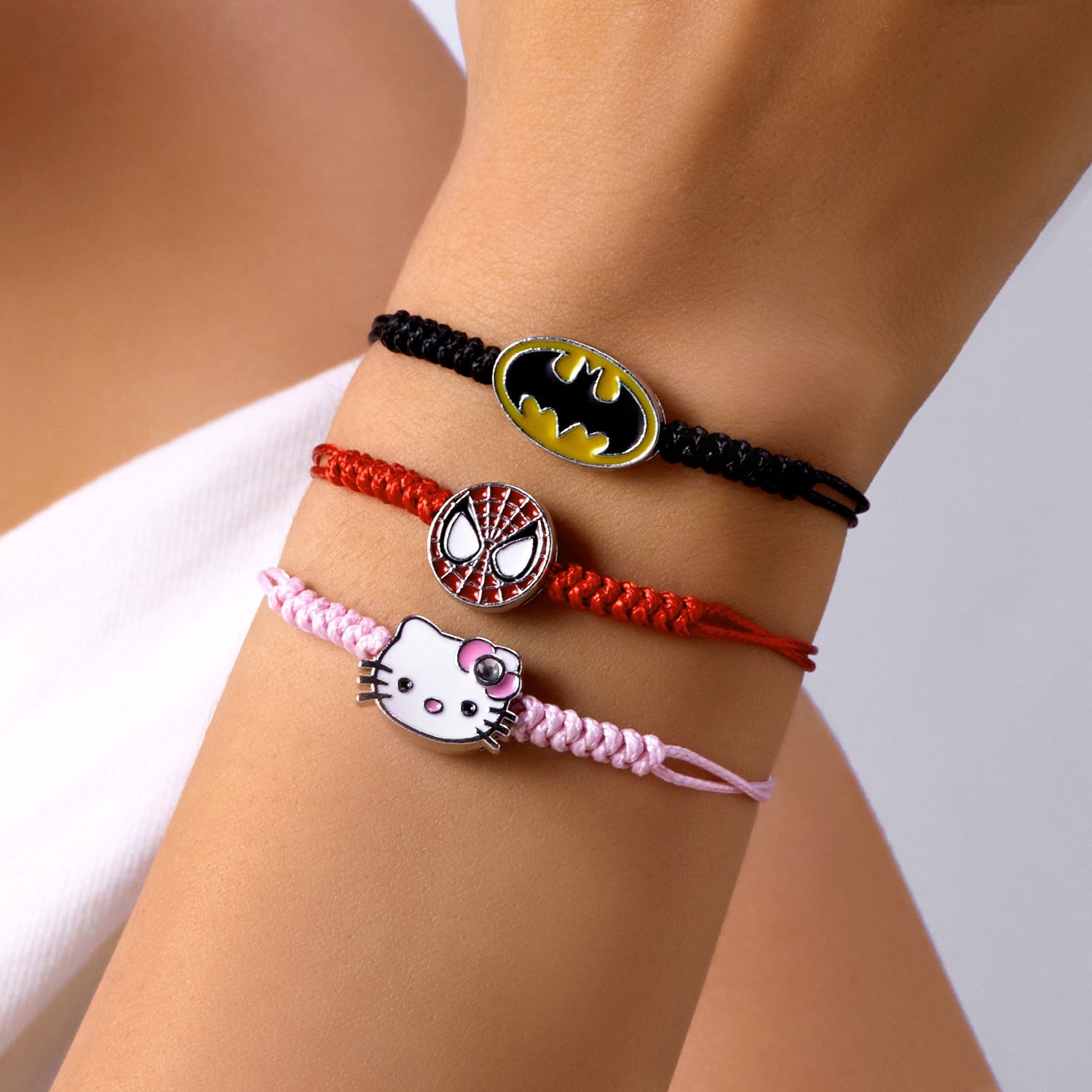New Handmade knitted Kitty Spider-Man Matching Couple Bracelet Friendship Relationship Bracelet