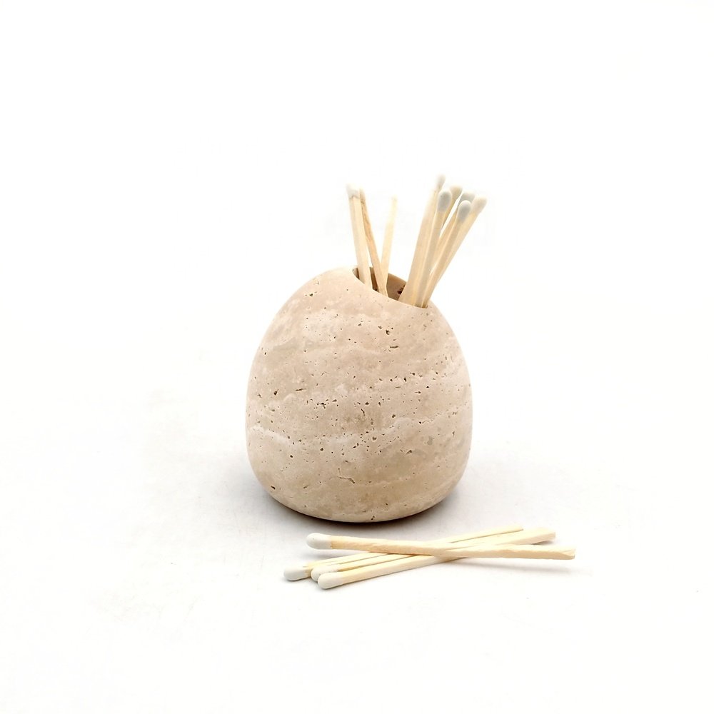 Travertine Candlestick Holder with Striker for Cute and Fancy Matches