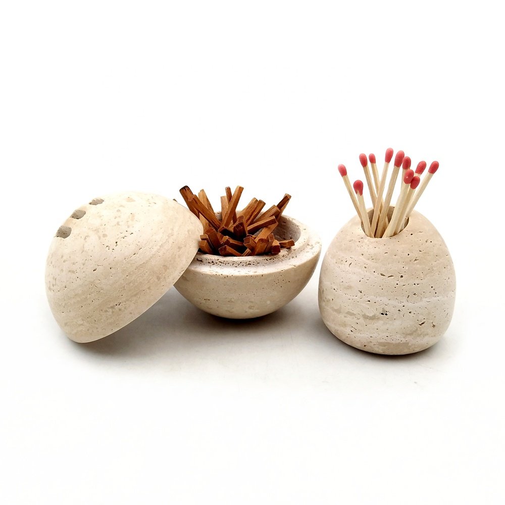 Travertine Candlestick Holder with Striker for Cute and Fancy Matches
