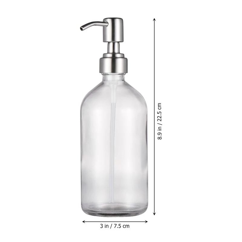 supplier factory custom 500ml transparent Liquid Soap Dispenser Amber Glass Pump Bottle with Stainless Steel Lotion Pump