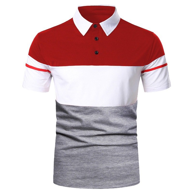 2024 Men's Polo Shirt Summer Solid Color Turn-Down Collar Color Match Button Short Elastic Sleeve Business Top