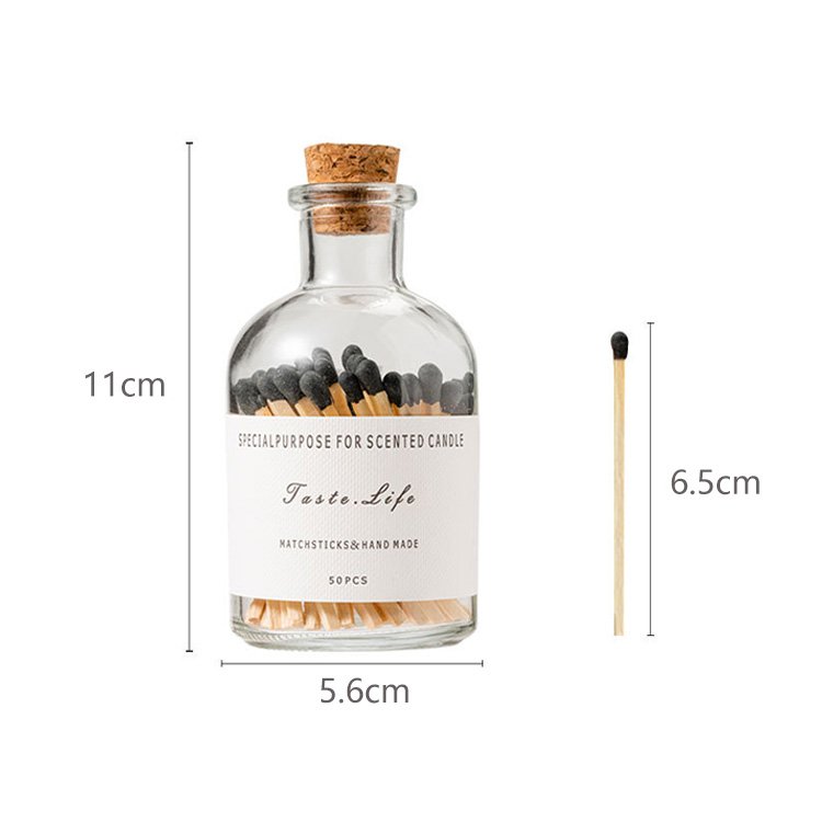 Factory Candle Wooden Long Safety Glass Matches Jar Wood Black Matchstick in Bottle