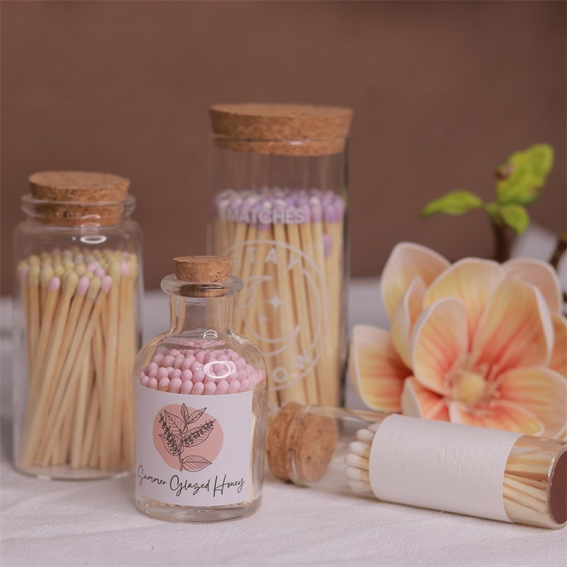 Customized label for household scented candles matches factory cheap glass bottle matches Windproof safety glass bottle matches