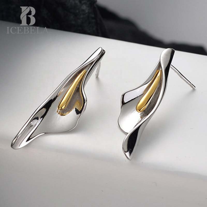 Fashion Designer Fine Jewelry 925 Sterling Silver Color Matching Flower Design Stud Earrings Long Flower Earrings For Women