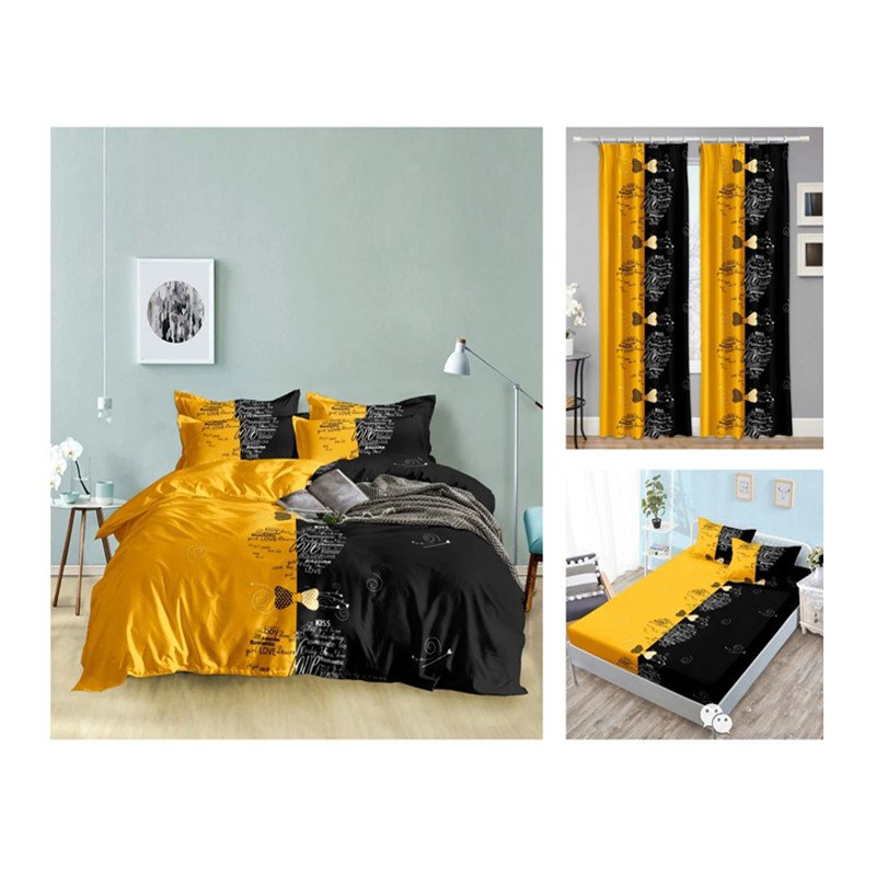 LOW MOQ 6 piece bed skirt set with curtain duvet cover bedding set with matching curtains bed sheet set with curtains