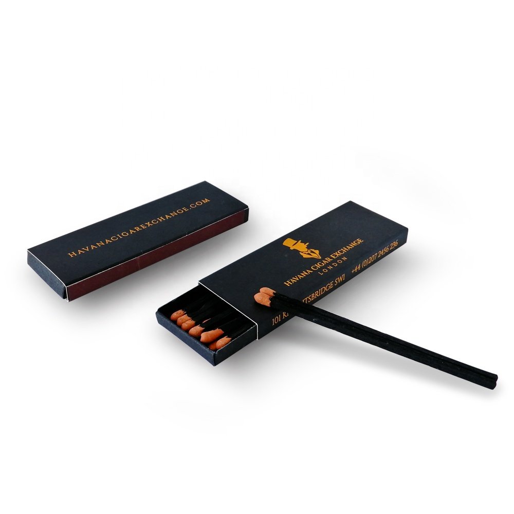 Custom safety cigar candle scented match lighter 48mm 100mm long black matchsticks