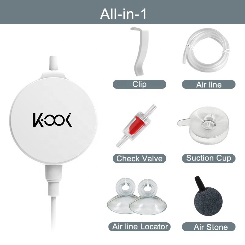 New Design Suction clip hanger 3 in 1 free match accessories Custom packaging logo ultra silent mini air pump for aquarium