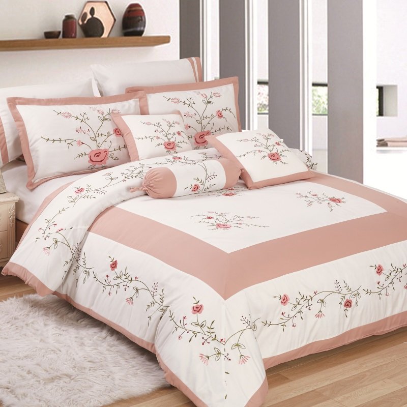 KOSMOS microfiber fabric luxury embroidery Bed Sheet Set with matching curtain comforter set