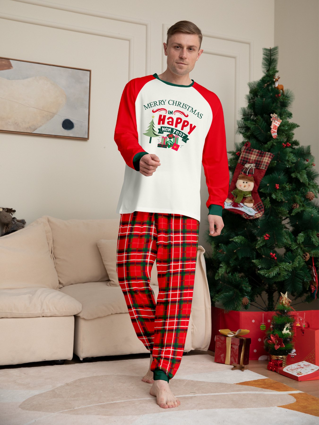 New Year Plus Size Cute Cartoon Printed Christmas Xmas PJs Sleepwear Set Fashionable Family Pajama Winter Soft Warm Matching