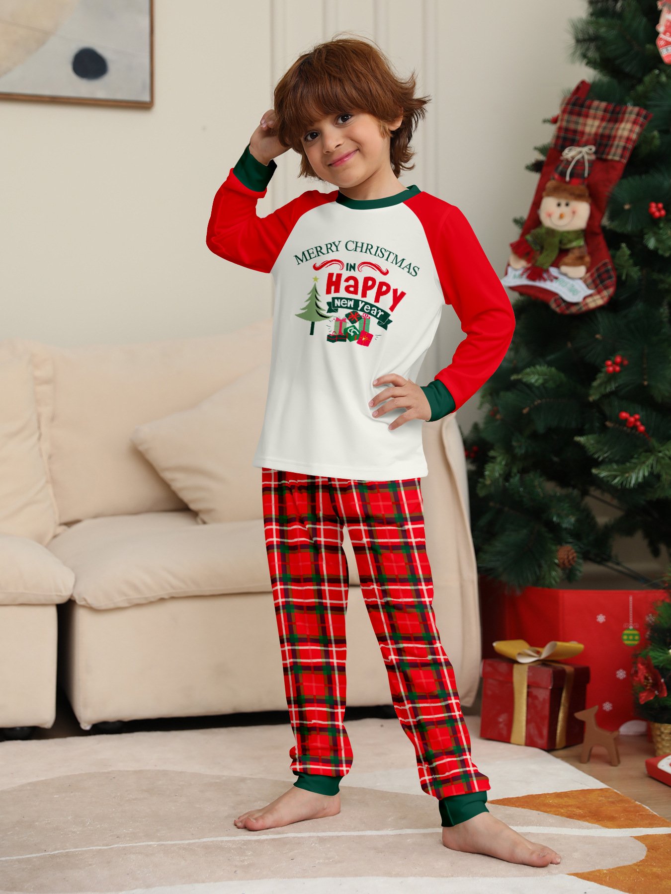 New Year Plus Size Cute Cartoon Printed Christmas Xmas PJs Sleepwear Set Fashionable Family Pajama Winter Soft Warm Matching