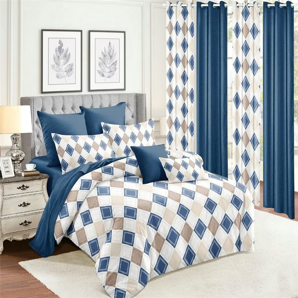 Wholesale Cheap Price Printed Bedroom Curtains Bed Sheets Bedding Sets with Matching Curtains