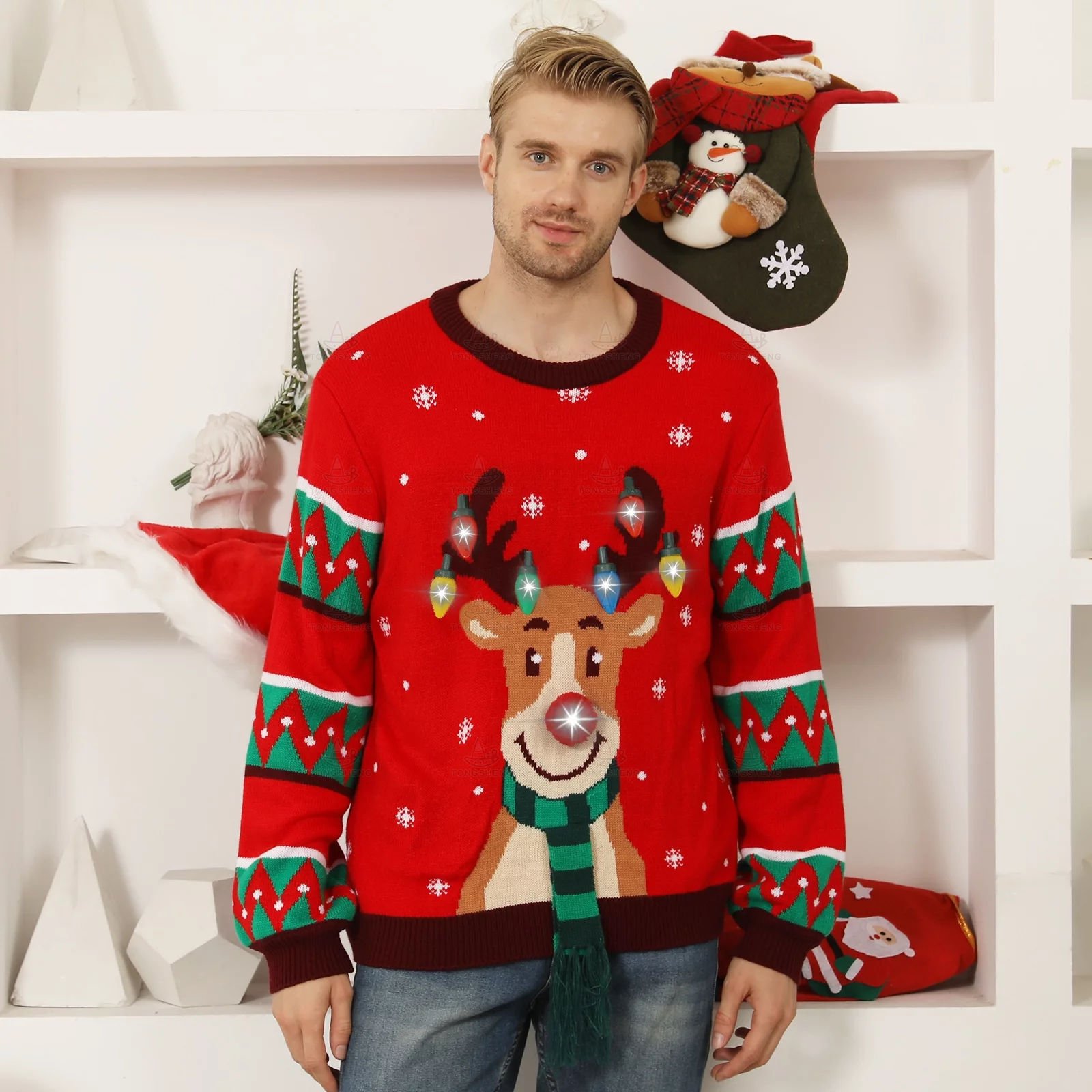 2024 Manufacturer Custom Knitted Holiday Sweater Jumper Women Animal Reindeer New Year's Ugly Matching Christmas Sweater Family