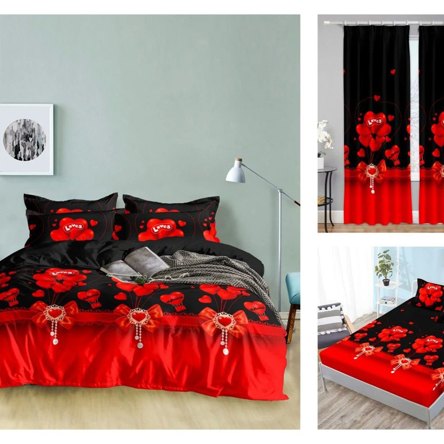 New Design 12pcs Bedding Set Sheet Quilt Cover Sets with Matching Curtains and Pillowcases