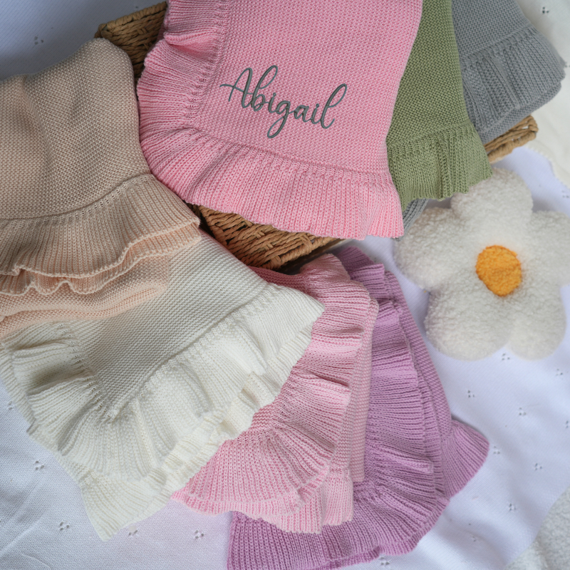 Personalised Knitted Baby Blanket Toddler Gift Set Newborn Girl Crochet Lilac Heirloom Swaddle Cover Headband Slipper 3pcs set