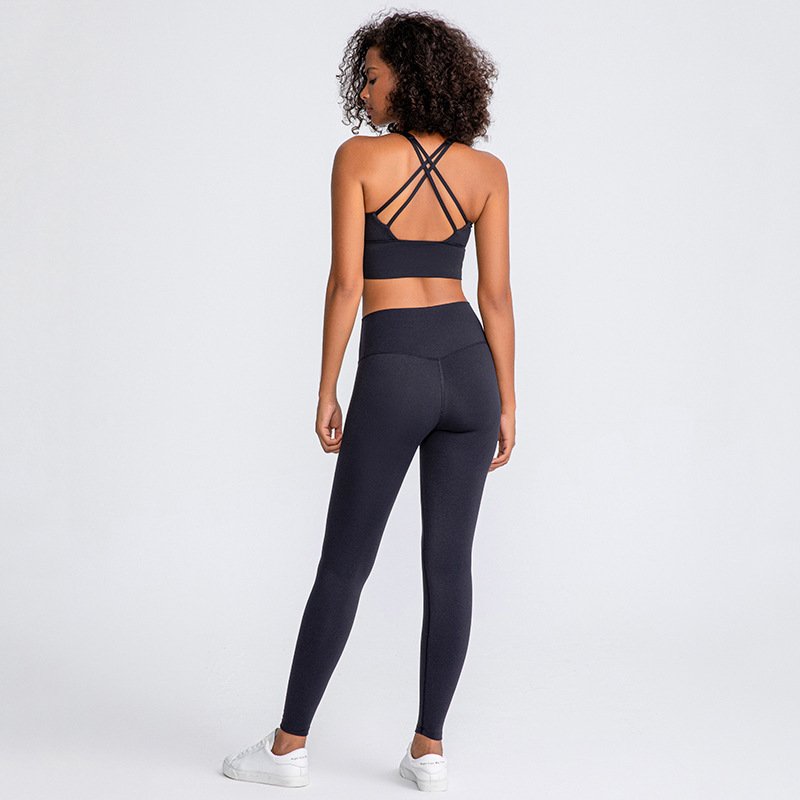 Custom Logo Sexy Back Straps Bra Match V Cut Leggings Set Suit Sports Fitness Gym Wear Women Yoga Sets Fitness Women Sports Sets
