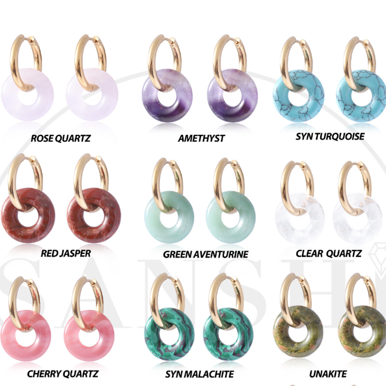 Stainless Steel All-Match Fashion Earrings Simple Temperament Design with Gemstone Material and PVD Gold Plating