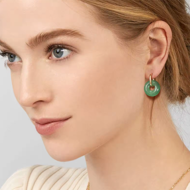 Stainless Steel All-Match Fashion Earrings Simple Temperament Design with Gemstone Material and PVD Gold Plating