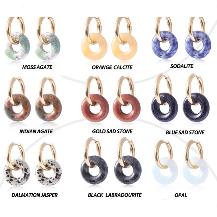 Stainless Steel All-Match Fashion Earrings Simple Temperament Design with Gemstone Material and PVD Gold Plating