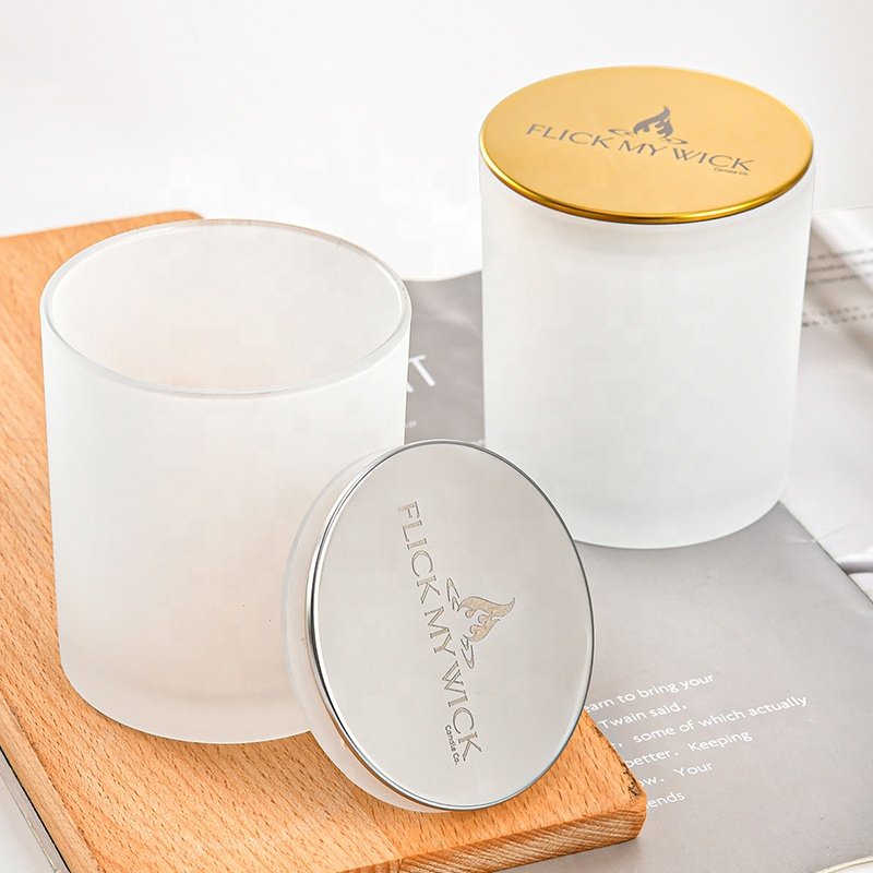 attractive scented frosted glass candle cup used for candle making matched gold and silver metal lid as gift